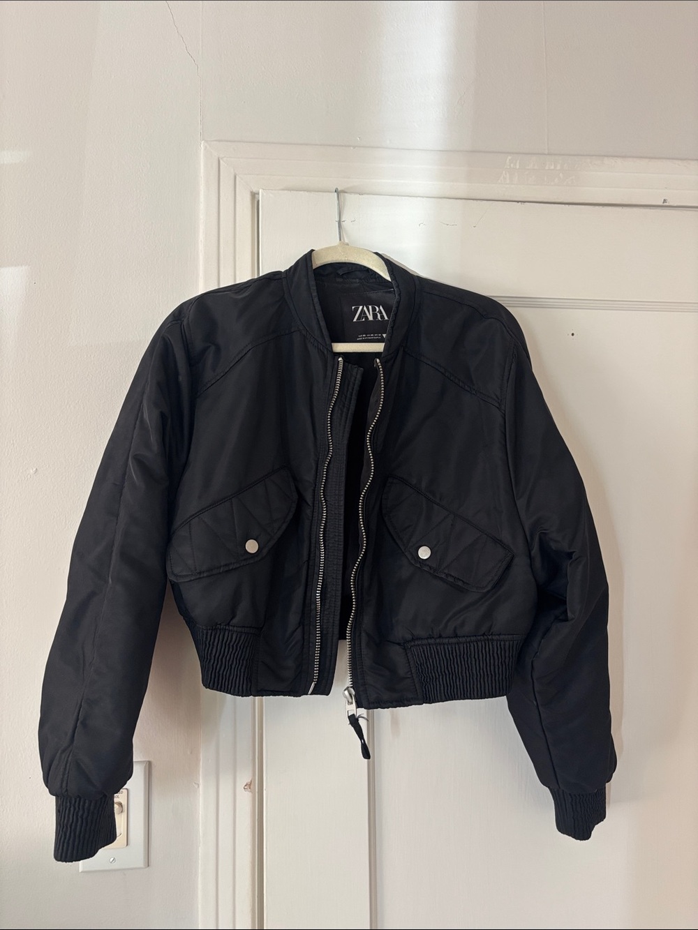 ZARA Black Women's Bomber Jacket with Snap Pockets